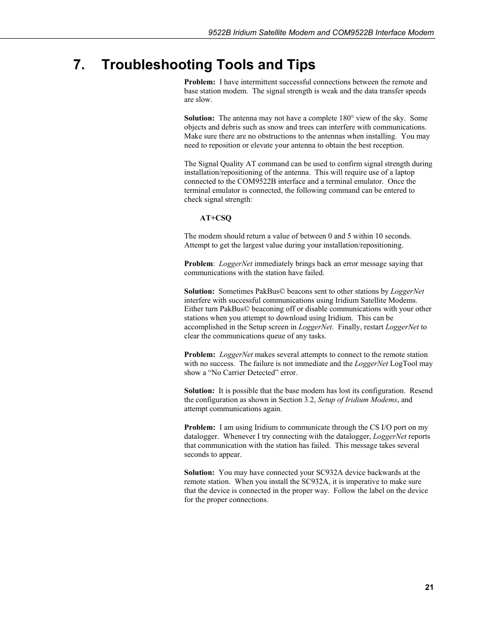 Troubleshooting tools and tips | Campbell Scientific 9522B Iridium Satellite Modem and COM9522B Interface Modem User Manual | Page 29 / 46