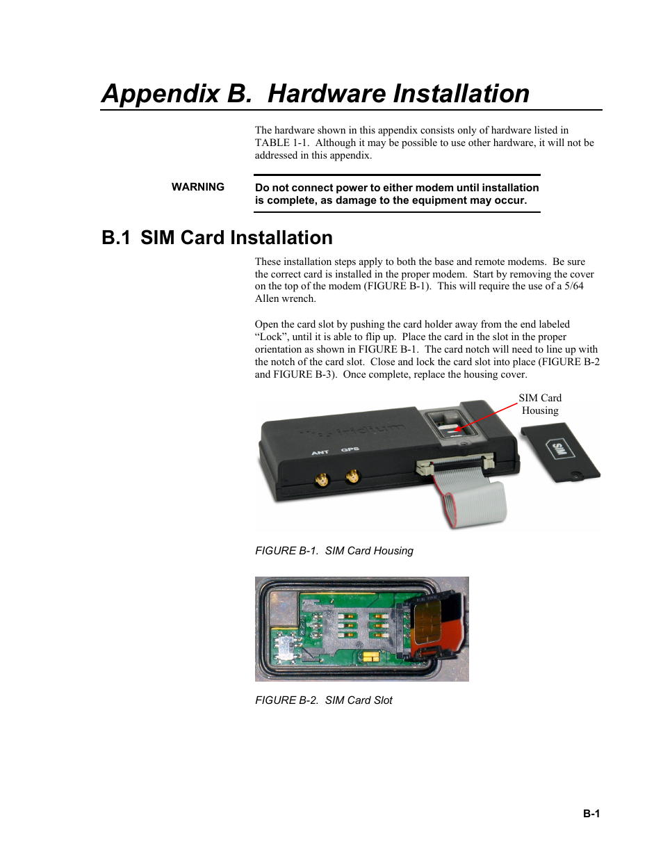 Appendix b. hardware installation, B.1 sim card installation, Appendix b | Campbell Scientific 9522B Iridium Satellite Modem and COM9522B Interface Modem User Manual | Page 33 / 46