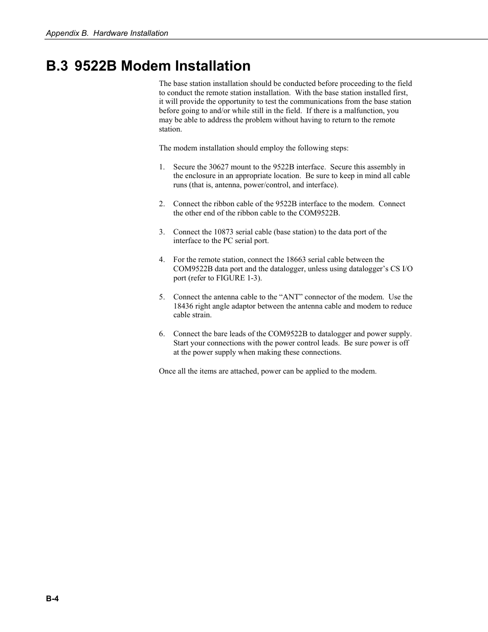 B.3 9522b modem installation | Campbell Scientific 9522B Iridium Satellite Modem and COM9522B Interface Modem User Manual | Page 36 / 46