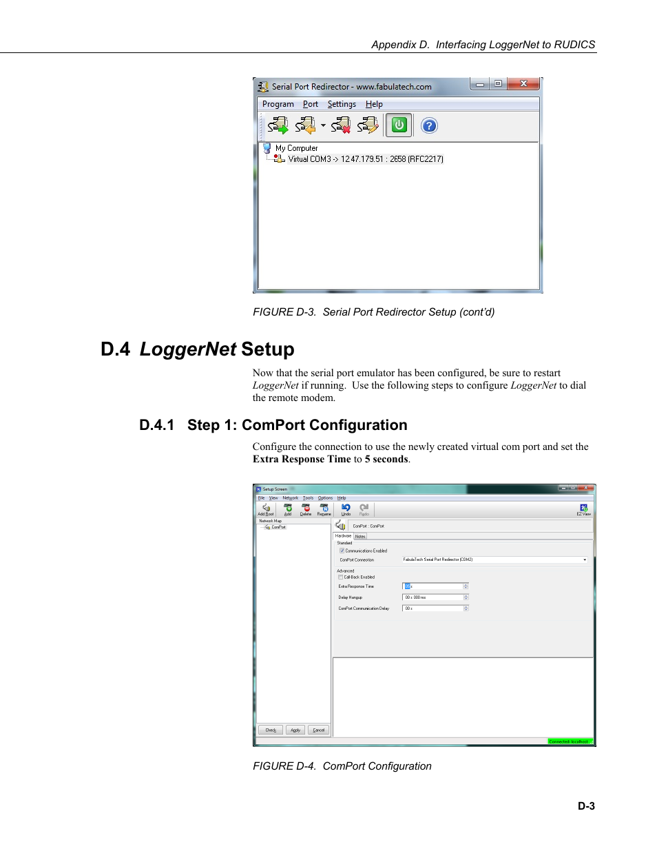 D.4 loggernet setup, D.4.1 step 1: comport configuration, D.4.1 | Campbell Scientific 9522B Iridium Satellite Modem and COM9522B Interface Modem User Manual | Page 41 / 46