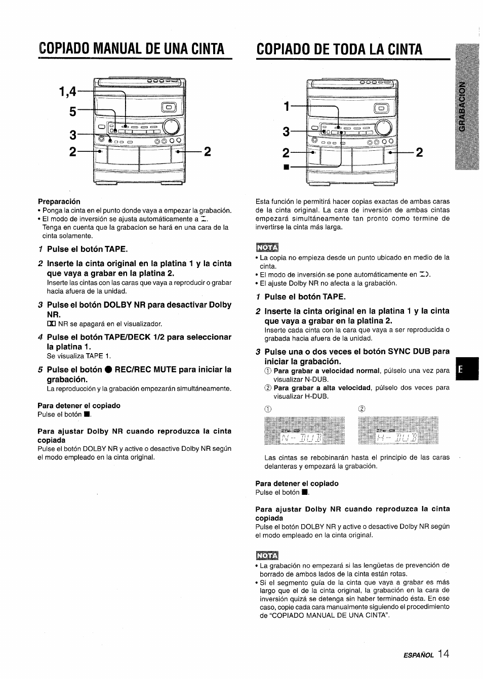 Preparación, Para detener el copiado | Aiwa NSX-AV800 User Manual | Page 41 / 80