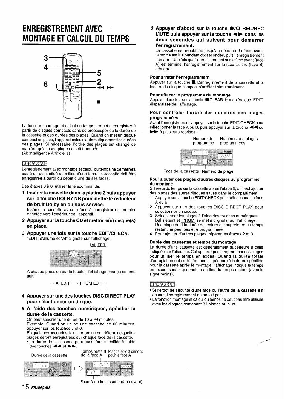 Enregistrement avec montage et calcul du temps | Aiwa NSX-AV800 User Manual | Page 68 / 80