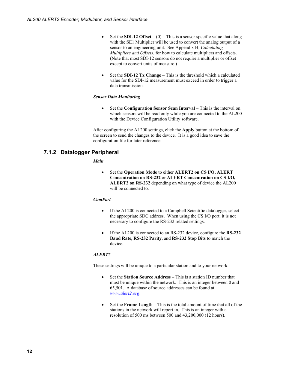 2 datalogger peripheral, Datalogger peripheral | Campbell Scientific AL200 ALERT2 Encoder, Modulator, and Sensor Interface User Manual | Page 18 / 44