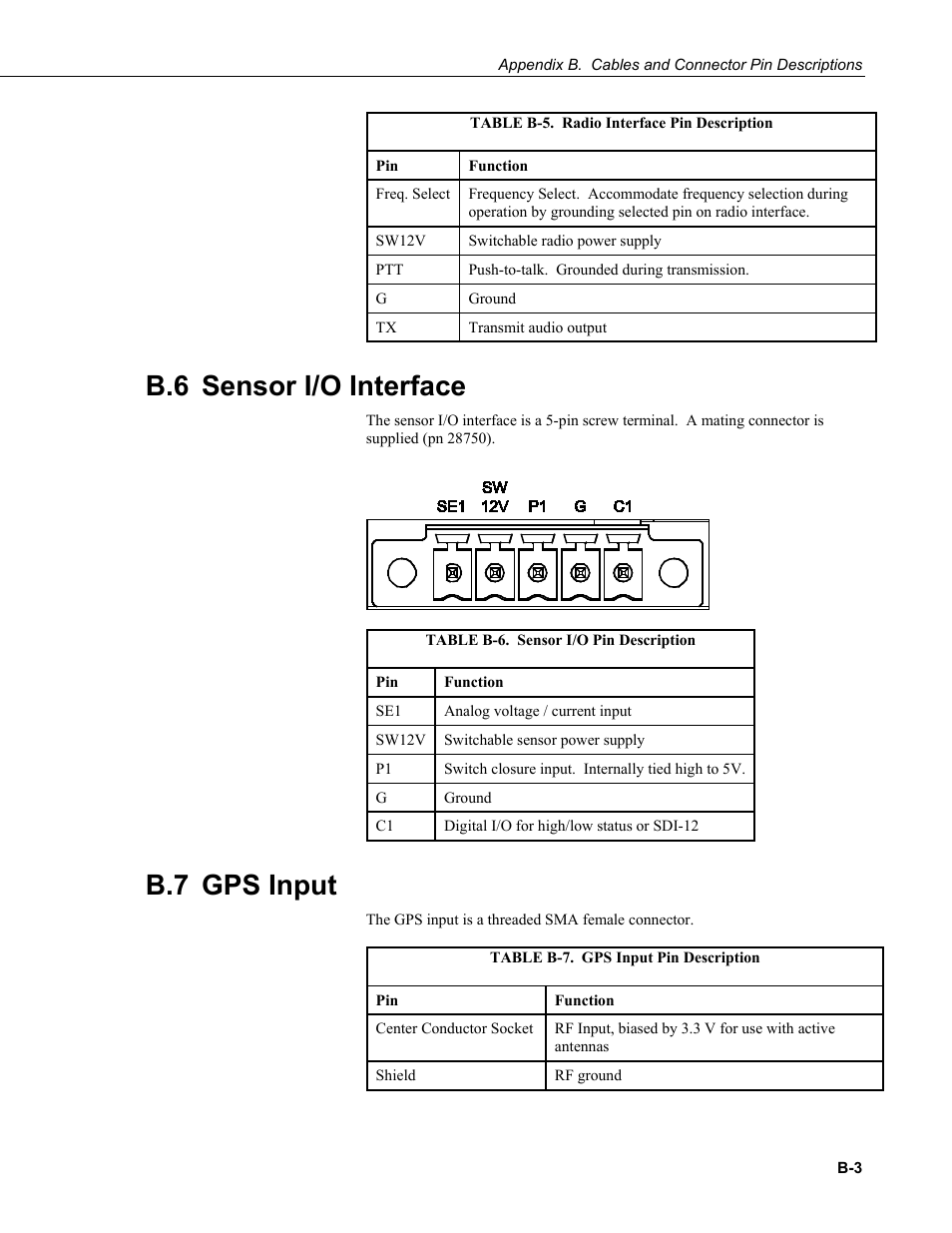 B.6 sensor i/o interface, B.7 gps input | Campbell Scientific AL200 ALERT2 Encoder, Modulator, and Sensor Interface User Manual | Page 27 / 44