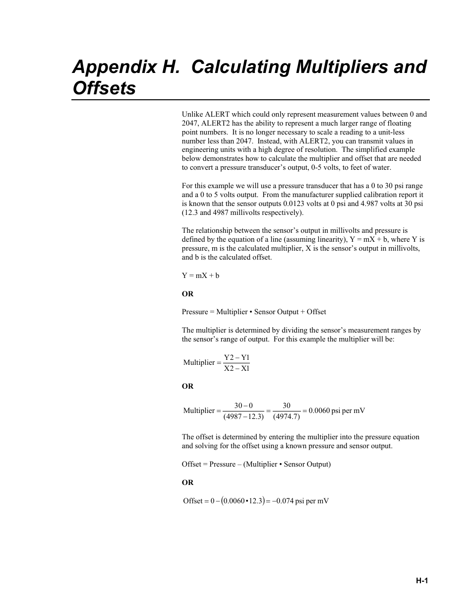 Appendix h. calculating multipliers and offsets, Appendix h | Campbell Scientific AL200 ALERT2 Encoder, Modulator, and Sensor Interface User Manual | Page 41 / 44
