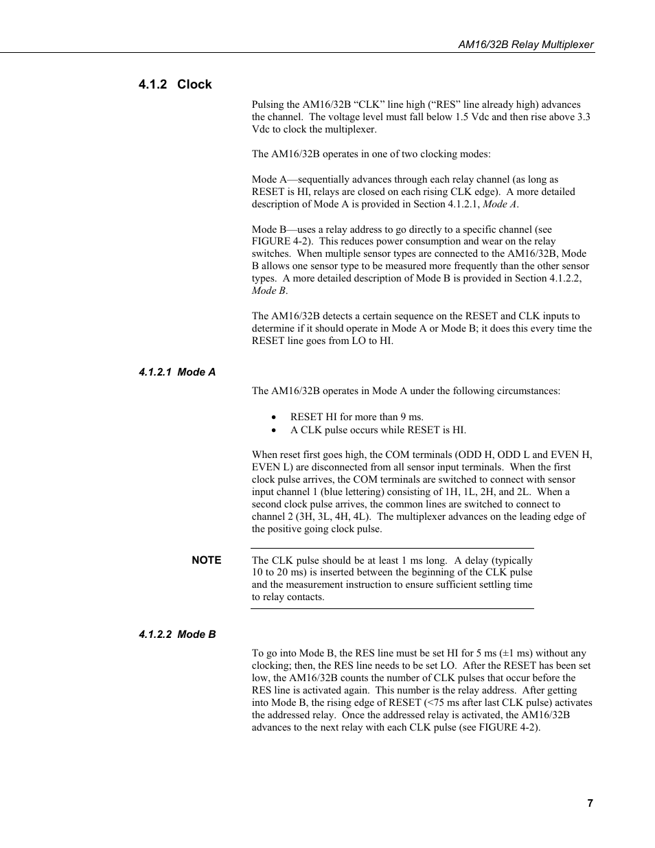 2 clock, 1 mode a, 2 mode b | Clock, Mode a, Mode b | Campbell Scientific AM16/32B Relay Multiplexer User Manual | Page 17 / 52
