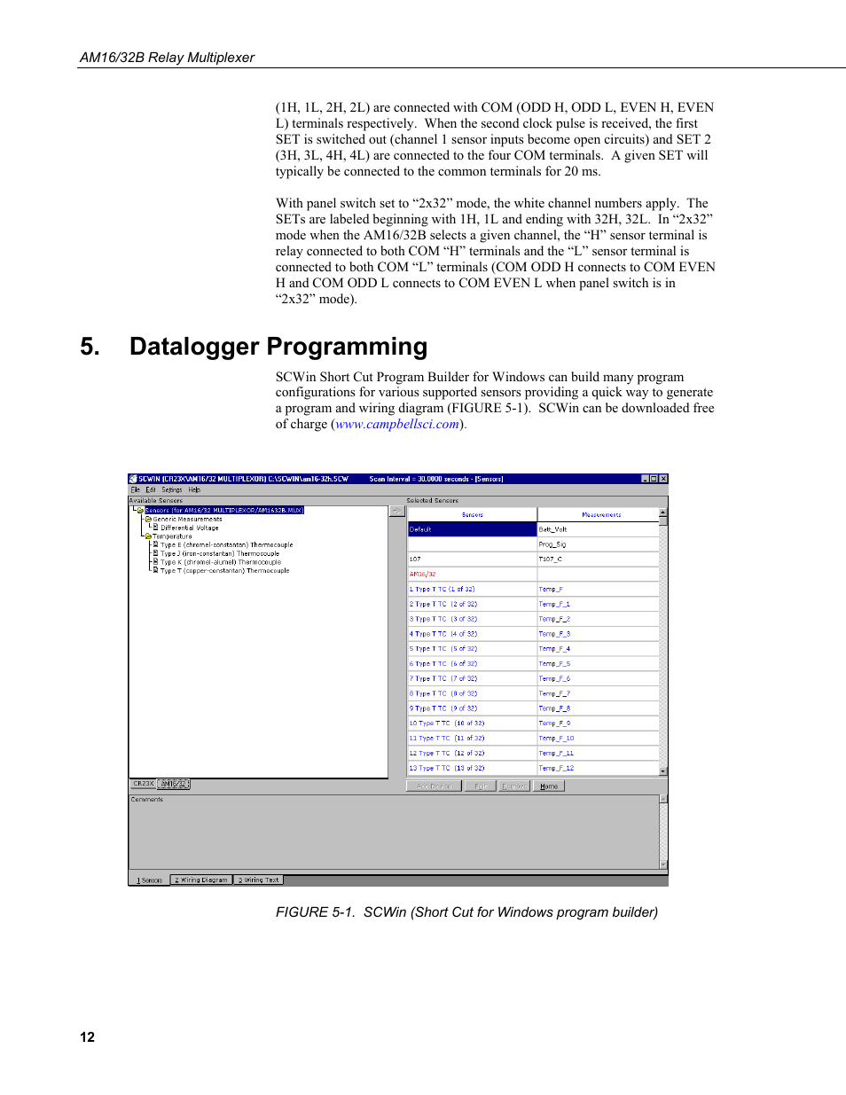 Datalogger programming, 1. scwin (short cut for windows program builder), Datalogger p | Rogramming | Campbell Scientific AM16/32B Relay Multiplexer User Manual | Page 22 / 52