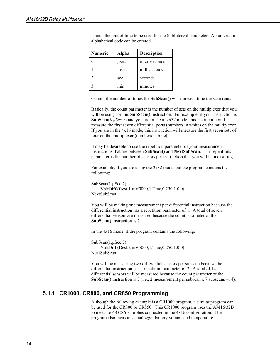 1 cr1000, cr800, and cr850 programming, Cr1000, cr800, and cr850 programming | Campbell Scientific AM16/32B Relay Multiplexer User Manual | Page 24 / 52