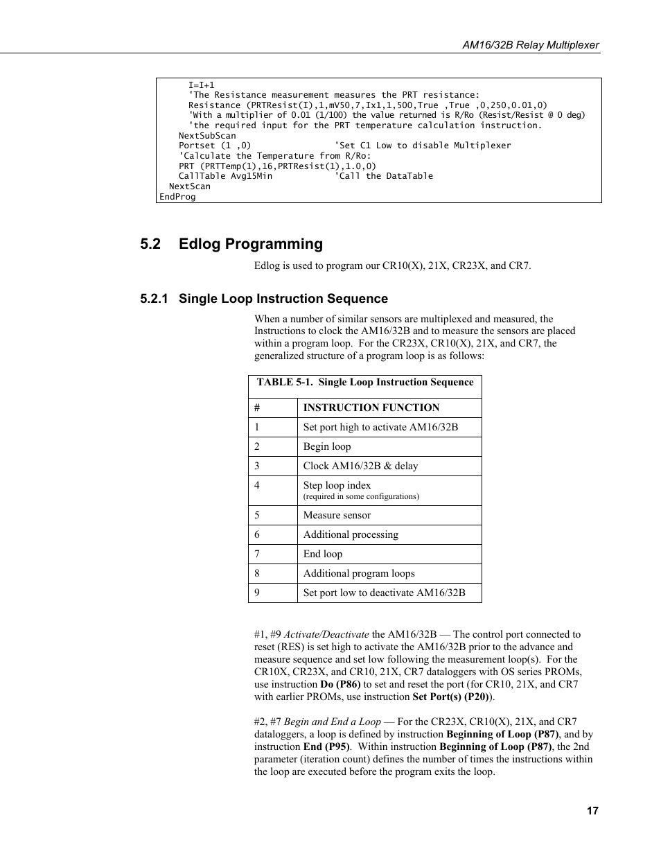 2 edlog programming, 1 single loop instruction sequence, Edlog programming | Single loop instruction sequence, 1. single loop instruction sequence, 2 og programming | Campbell Scientific AM16/32B Relay Multiplexer User Manual | Page 27 / 52