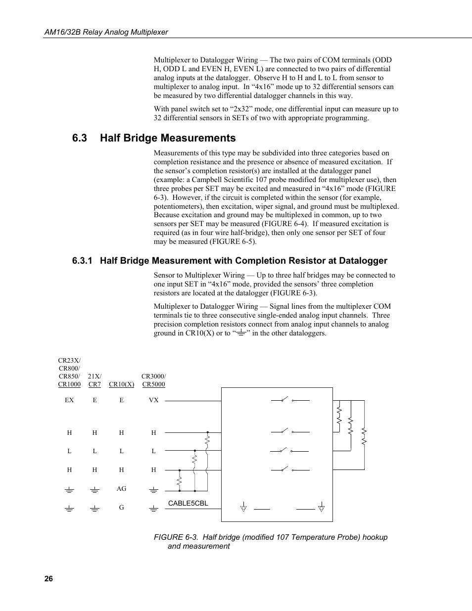 3 half bridge measurements, Half bridge measurements, Datalogger | Measurement, On 6.3.1, 3 half bridge mea, Surements | Campbell Scientific AM16/32B Relay Multiplexer User Manual | Page 36 / 52