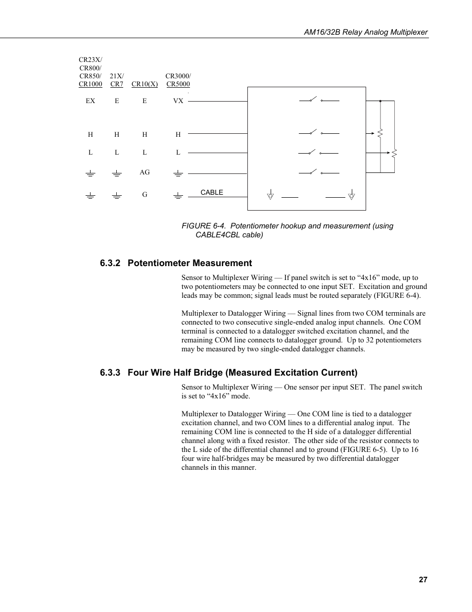 2 potentiometer measurement, Potentiometer measurement, Cable) | Campbell Scientific AM16/32B Relay Multiplexer User Manual | Page 37 / 52