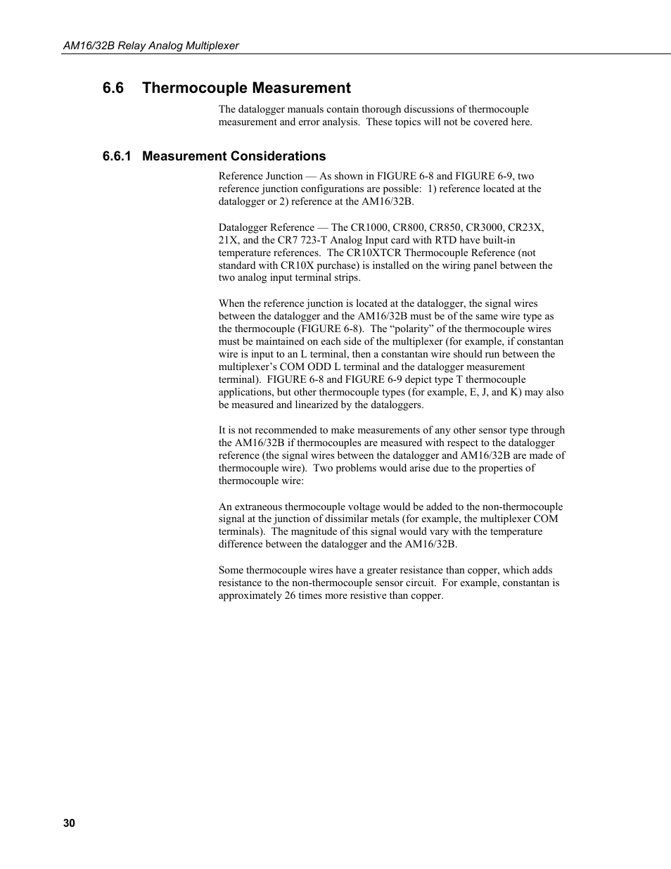 6 thermocouple measurement, 1 measurement considerations, Thermocouple measurement | Measurement considerations, N 6.6, 6 thermocouple m, Easurement | Campbell Scientific AM16/32B Relay Multiplexer User Manual | Page 40 / 52