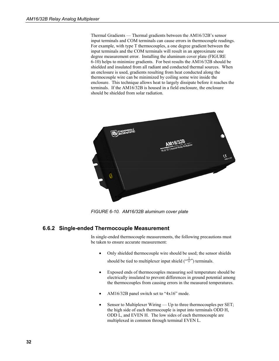 2 single-ended thermocouple measurement, Single-ended thermocouple measurement, 10. am16/32b aluminum cover plate | Campbell Scientific AM16/32B Relay Multiplexer User Manual | Page 42 / 52