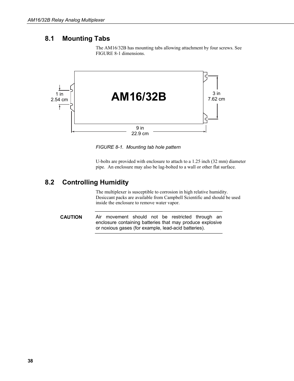 1 mounting tabs, 2 controlling humidity, Mounting tabs | Controlling humidity, 1. mounting tab hole pattern, Am16/32b, Am16/32 | Campbell Scientific AM16/32B Relay Multiplexer User Manual | Page 48 / 52