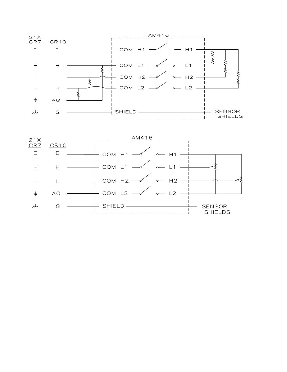 2 potentiometer measurement, 3 four wire half bridge with measured excitation | Campbell Scientific AM416 Multiplexer User Manual | Page 18 / 32
