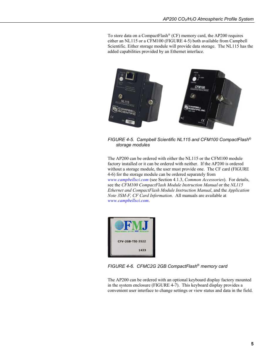 Storage, Modules, 6. cfmc2g 2gb compactflash | Memory card | Campbell Scientific AP200 CO2/H2O Atmospheric Profile System User Manual | Page 17 / 120