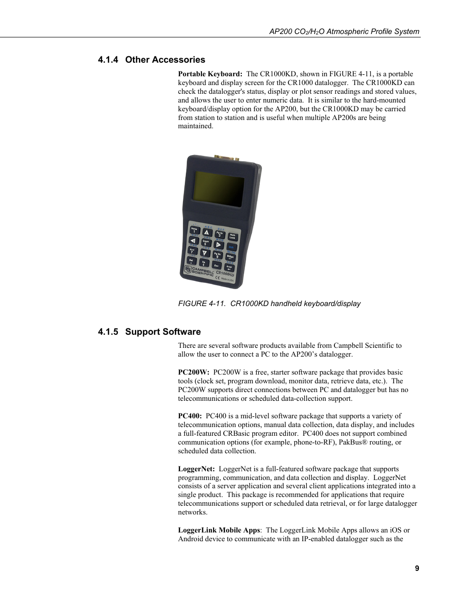 4 other accessories, 5 support software, Other accessories | Support software, 11. cr1000kd handheld keyboard/display | Campbell Scientific AP200 CO2/H2O Atmospheric Profile System User Manual | Page 21 / 120