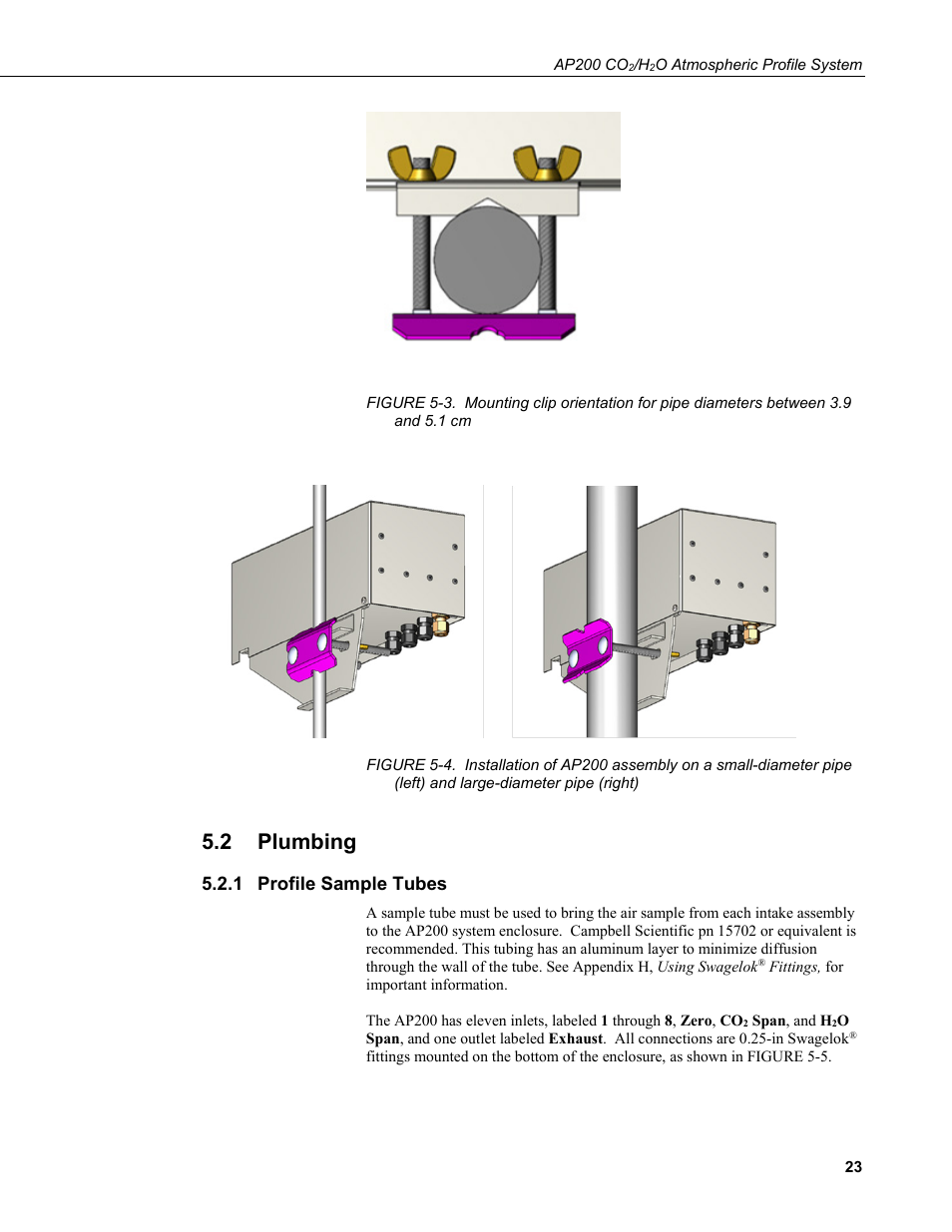 2 plumbing, 1 profile sample tubes, Plumbing | Profile sample tubes, 1 cm, And large-diameter pipe (right), On 5.2 | Campbell Scientific AP200 CO2/H2O Atmospheric Profile System User Manual | Page 35 / 120