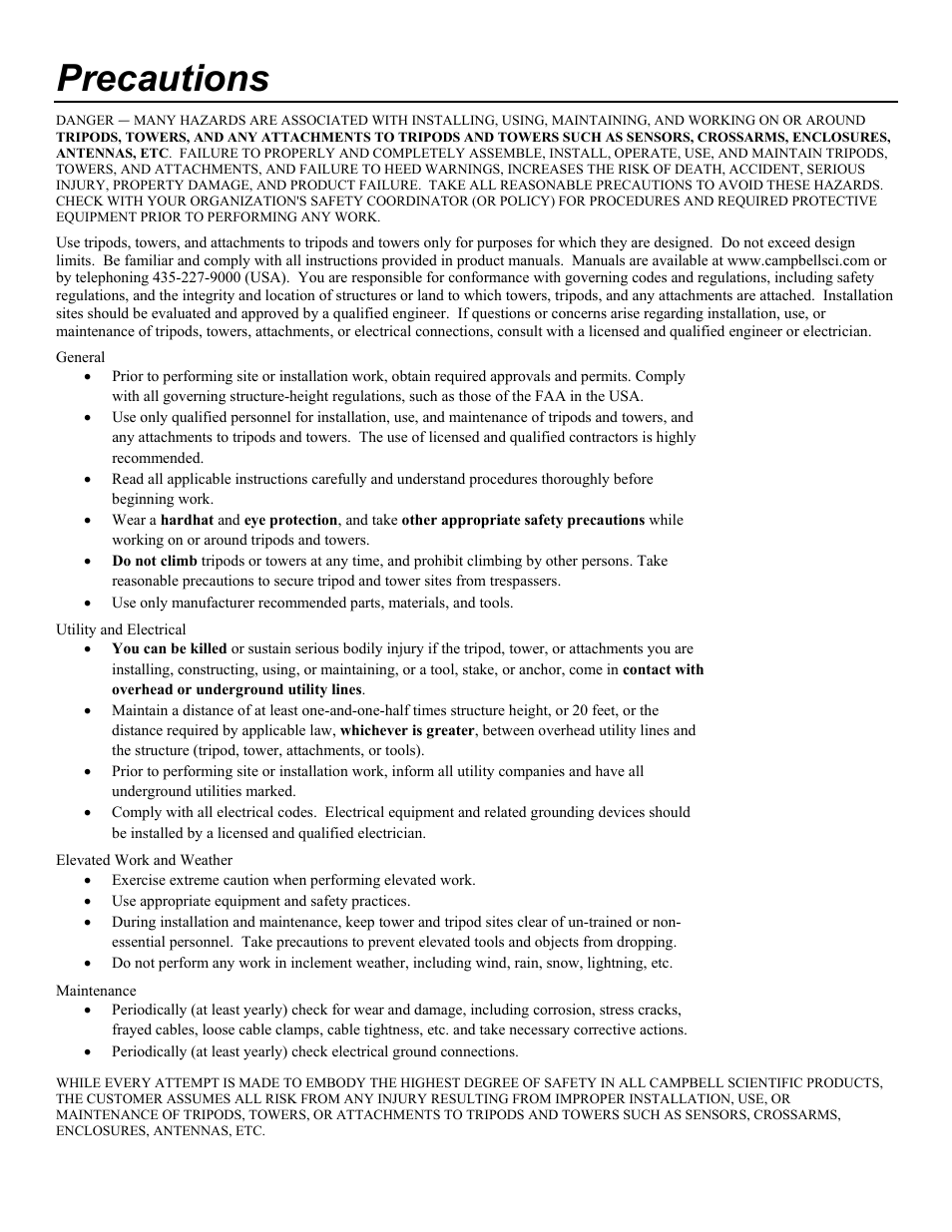 Precautions | Campbell Scientific AP200 CO2/H2O Atmospheric Profile System User Manual | Page 5 / 120