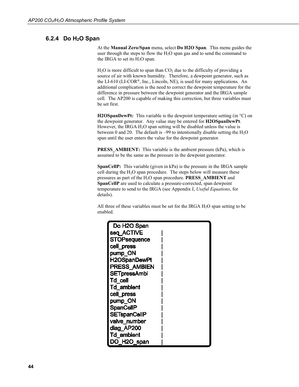 4 do h2o span, Do h, O span | On 6.2.4, 4 do h | Campbell Scientific AP200 CO2/H2O Atmospheric Profile System User Manual | Page 56 / 120