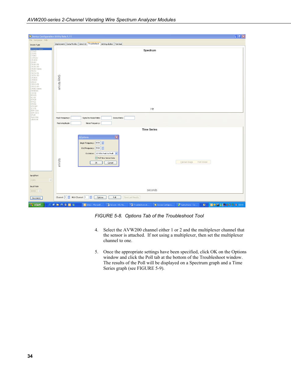 8. options tab of the troubleshoot tool | Campbell Scientific AVW200-series Vibrating Wire Interfaces User Manual | Page 42 / 112