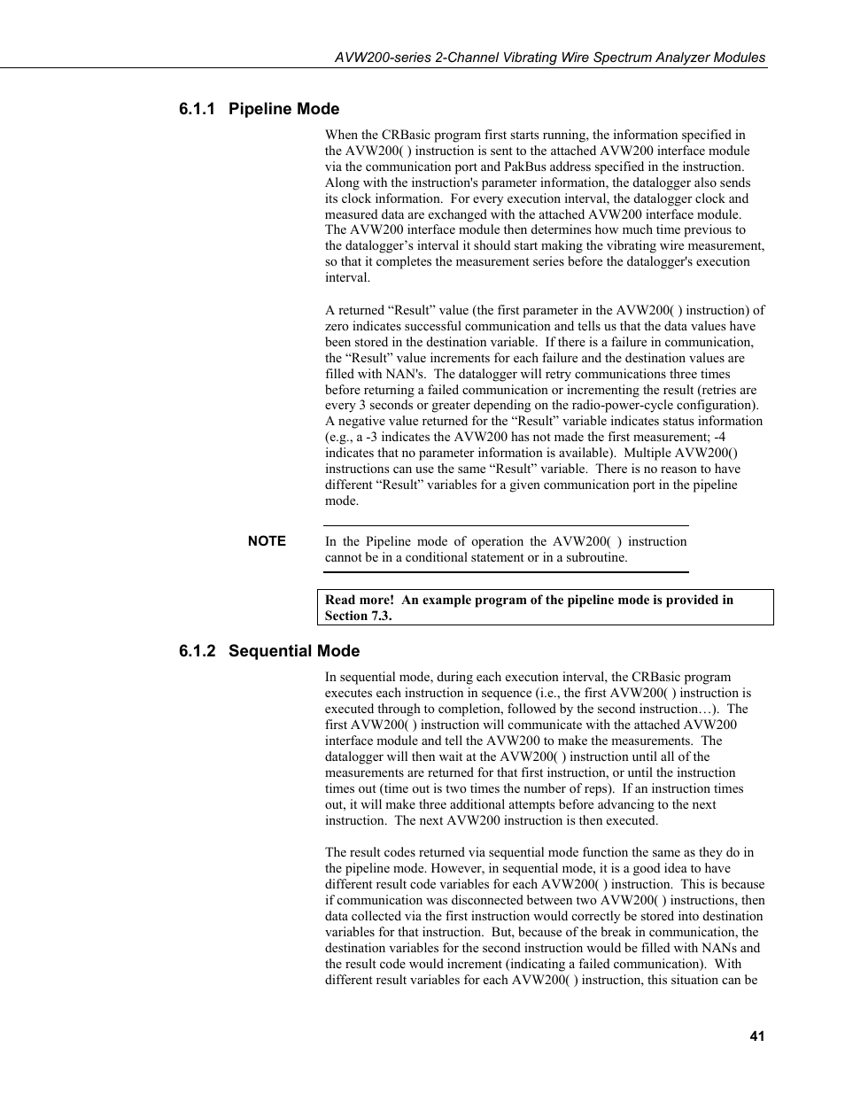 1 pipeline mode, 2 sequential mode, Pipeline mode | Sequential mode, On 6.1.2 | Campbell Scientific AVW200-series Vibrating Wire Interfaces User Manual | Page 49 / 112