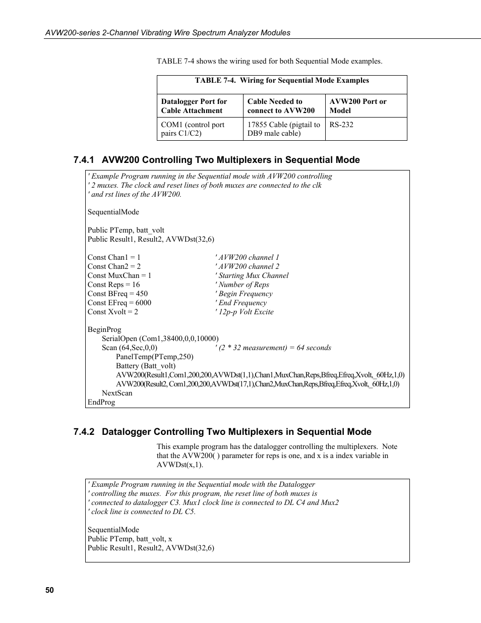 4. wiring for sequential mode examples | Campbell Scientific AVW200-series Vibrating Wire Interfaces User Manual | Page 58 / 112