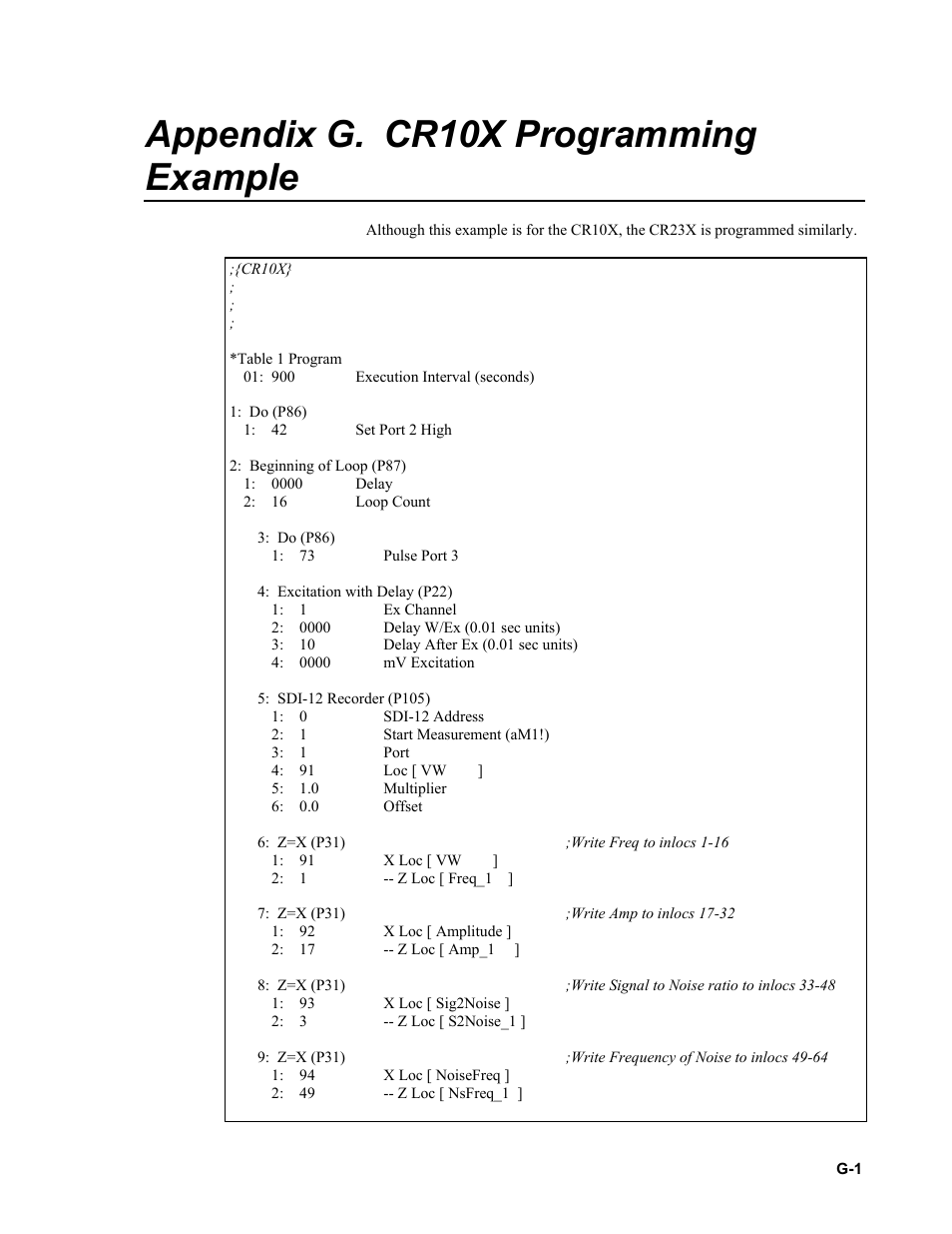 Appendix g. cr10x programming example, N appendix g | Campbell Scientific AVW200-series Vibrating Wire Interfaces User Manual | Page 91 / 112