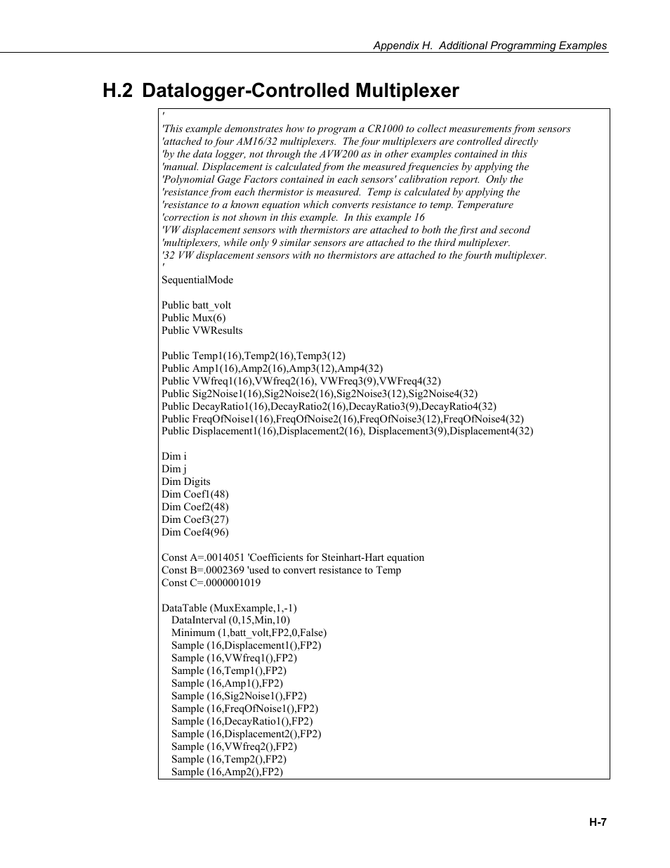 H.2 datalogger-controlled multiplexer | Campbell Scientific AVW200-series Vibrating Wire Interfaces User Manual | Page 99 / 112