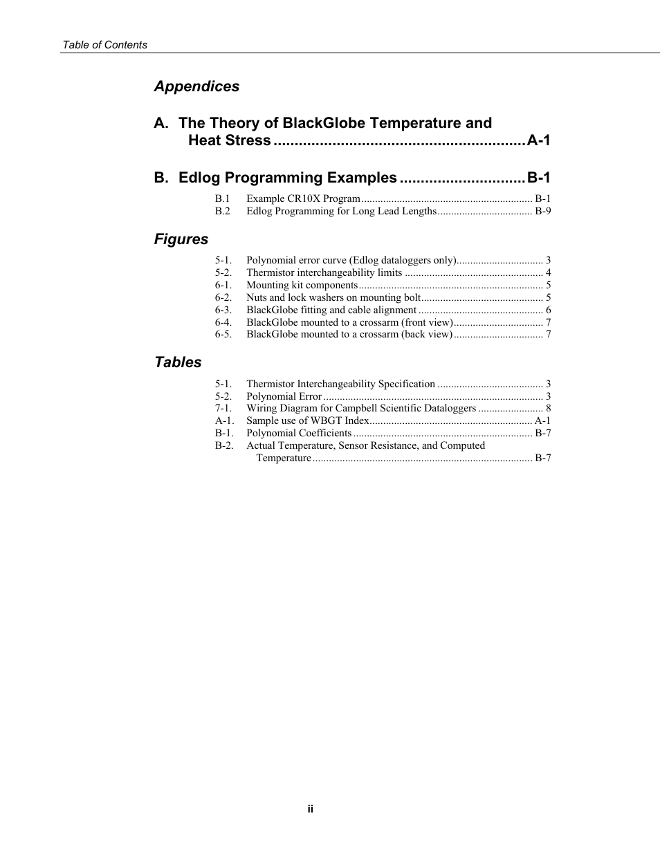 Appendices a, Figures, Tables | Campbell Scientific BlackGlobe Temperature Sensor for Heat Stress User Manual | Page 6 / 32