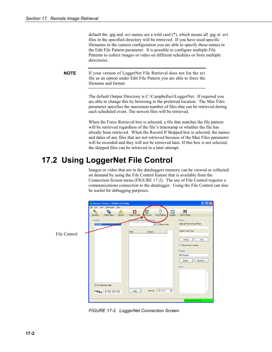 2 using loggernet file control, Using loggernet file control -2, Figure 17-2. loggernet connection screen -2 | Campbell Scientific CC5MPX and CC5MPXWD Digital Network Cameras User Manual | Page 102 / 130