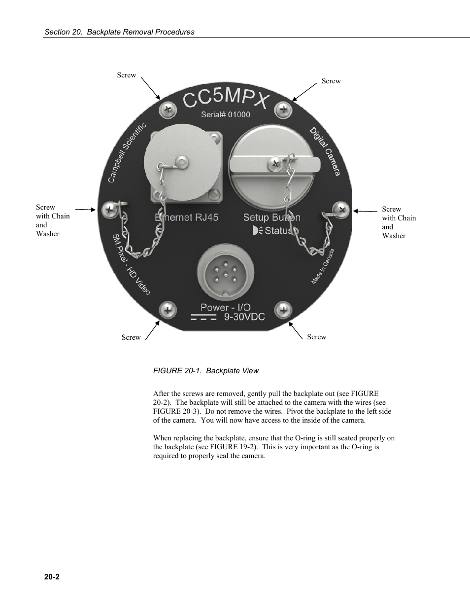 Figure 20-1. backplate view -2 | Campbell Scientific CC5MPX and CC5MPXWD Digital Network Cameras User Manual | Page 112 / 130