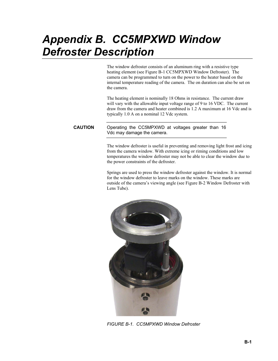 Appendix b. cc5mpxwd window defroster description | Campbell Scientific CC5MPX and CC5MPXWD Digital Network Cameras User Manual | Page 127 / 130