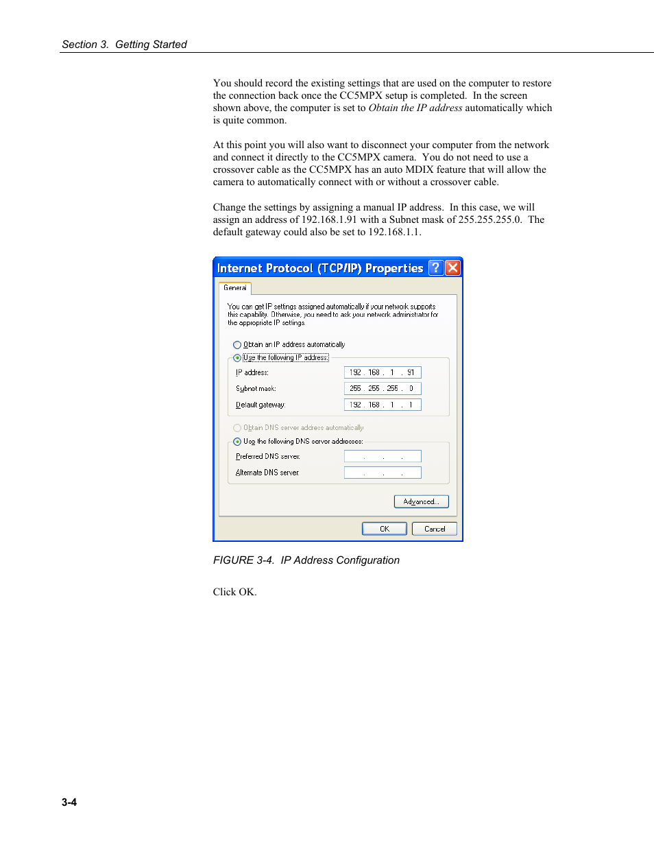 Figure 3-4. ip address configuration -4 | Campbell Scientific CC5MPX and CC5MPXWD Digital Network Cameras User Manual | Page 18 / 130