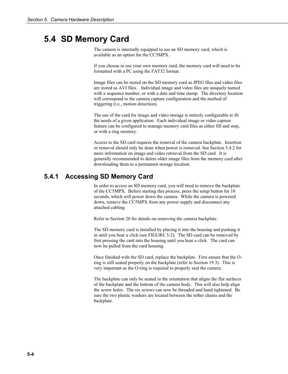 4 sd memory card, 1 accessing sd memory card, Sd memory card -4 | Accessing sd memory card -4 | Campbell Scientific CC5MPX and CC5MPXWD Digital Network Cameras User Manual | Page 32 / 130