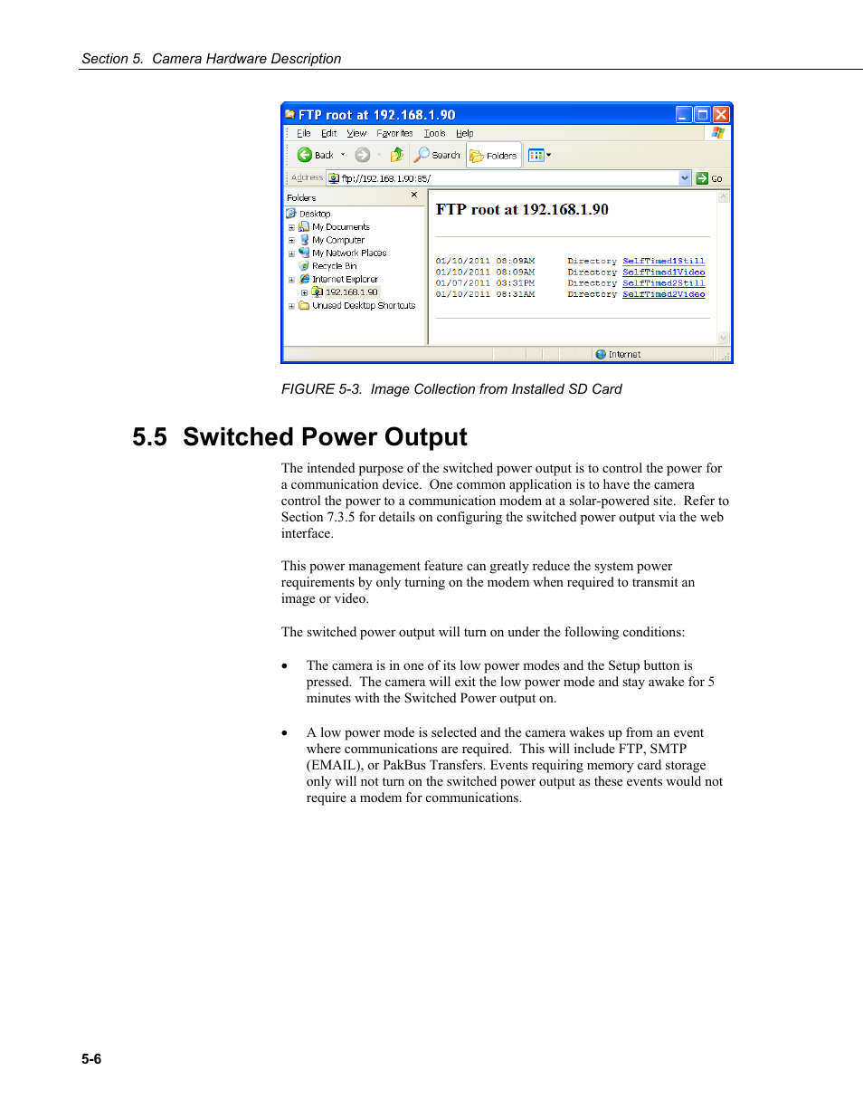 5 switched power output, Switched power output -6 | Campbell Scientific CC5MPX and CC5MPXWD Digital Network Cameras User Manual | Page 34 / 130