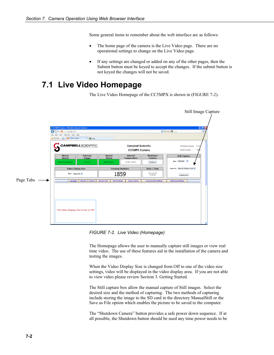 1 live video homepage | Campbell Scientific CC5MPX and CC5MPXWD Digital Network Cameras User Manual | Page 38 / 130