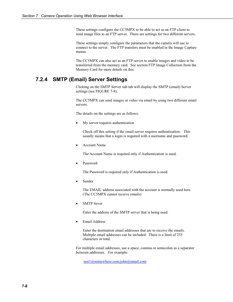 4 smtp (email) server settings, Smtp (email) server settings -8 | Campbell Scientific CC5MPX and CC5MPXWD Digital Network Cameras User Manual | Page 44 / 130