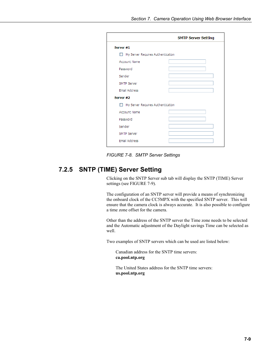 5 sntp (time) server setting, Sntp (time) server setting -9, Figure 7-8. smtp server settings -9 | Campbell Scientific CC5MPX and CC5MPXWD Digital Network Cameras User Manual | Page 45 / 130