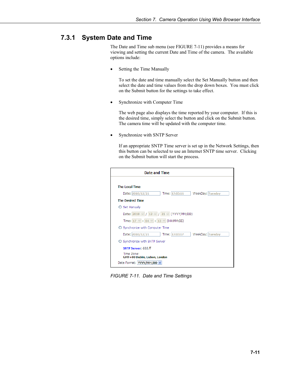 1 system date and time, System date and time -11, Figure 7-11. date and time settings -11 | Campbell Scientific CC5MPX and CC5MPXWD Digital Network Cameras User Manual | Page 47 / 130