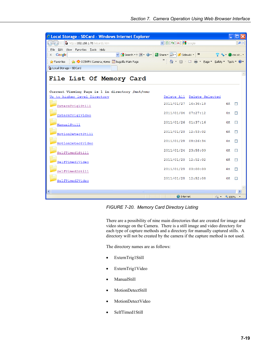 Figure 7-20. memory card directory listing -19 | Campbell Scientific CC5MPX and CC5MPXWD Digital Network Cameras User Manual | Page 55 / 130