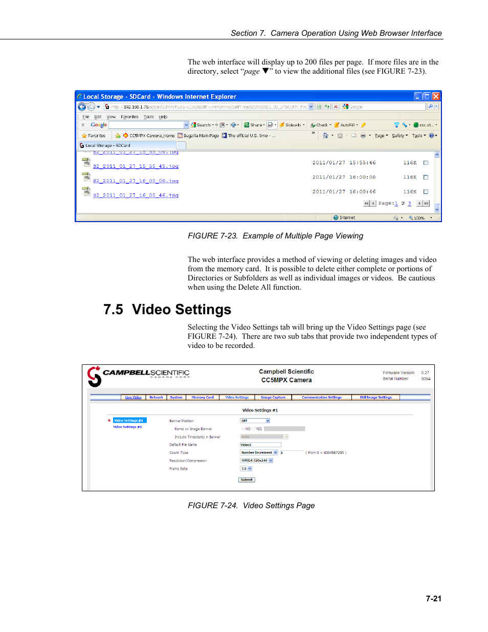 5 video settings, Video settings -21 | Campbell Scientific CC5MPX and CC5MPXWD Digital Network Cameras User Manual | Page 57 / 130