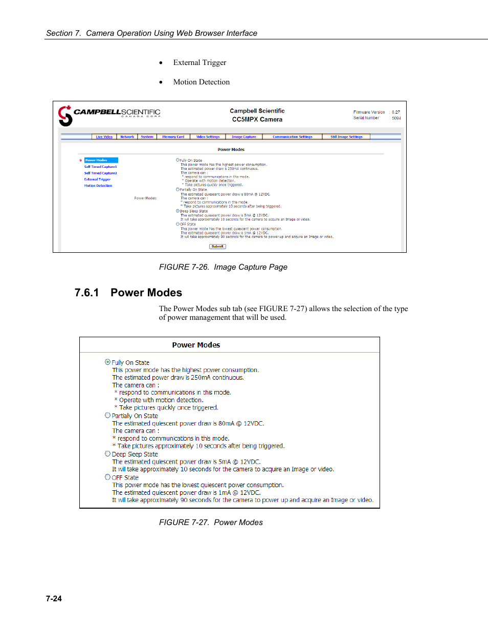 1 power modes, Power modes -24, Figure 7-27. power modes -24 | Campbell Scientific CC5MPX and CC5MPXWD Digital Network Cameras User Manual | Page 60 / 130