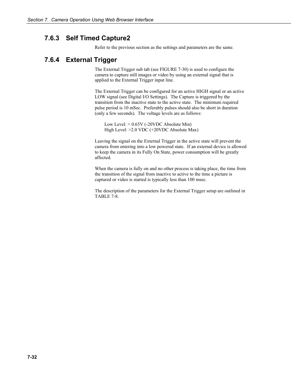 3 self timed capture2, 4 external trigger, Self timed capture2 -32 | External trigger -32 | Campbell Scientific CC5MPX and CC5MPXWD Digital Network Cameras User Manual | Page 68 / 130