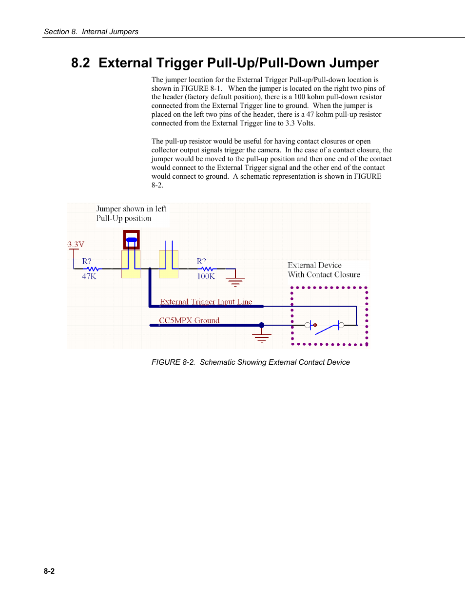 2 external trigger pull-up/pull-down jumper, External trigger pull-up/pull-down jumper | Campbell Scientific CC5MPX and CC5MPXWD Digital Network Cameras User Manual | Page 80 / 130