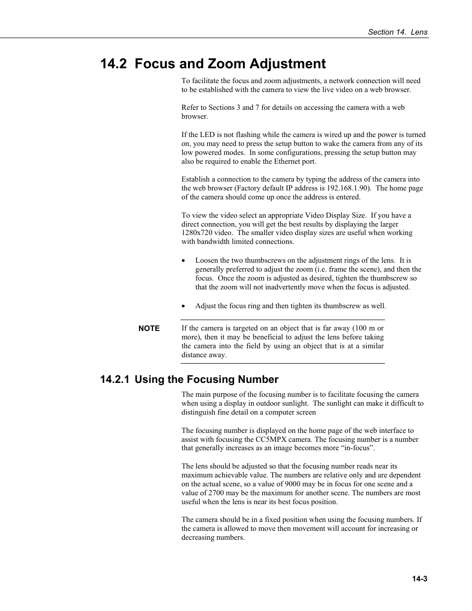 2 focus and zoom adjustment, 1 using the focusing number, Focus and zoom adjustment | Using the focusing number -3 | Campbell Scientific CC5MPX and CC5MPXWD Digital Network Cameras User Manual | Page 93 / 130
