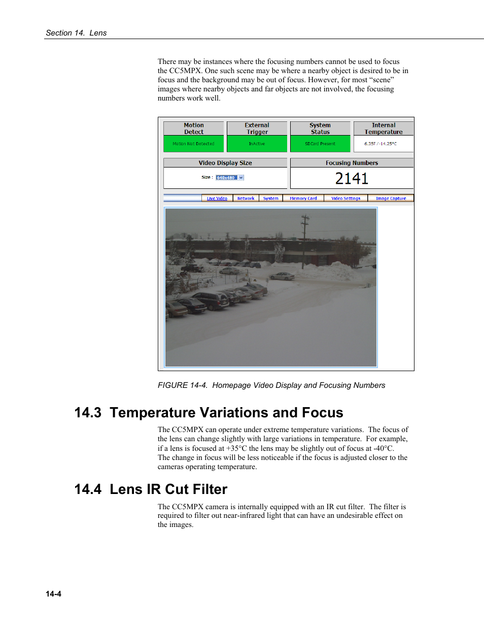 3 temperature variations and focus, 4 lens ir cut filter, Temperature variations and focus -4 | Lens ir cut filter -4 | Campbell Scientific CC5MPX and CC5MPXWD Digital Network Cameras User Manual | Page 94 / 130