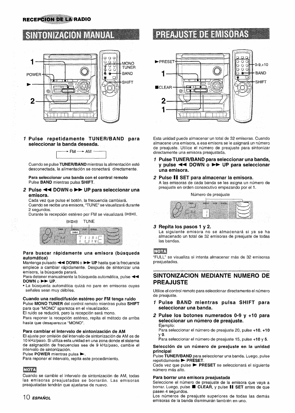 Para cambiar el intervalo de sintonización de am, Sintonizacion mediante numero de preajuste | Aiwa NSX-A111 User Manual | Page 28 / 56