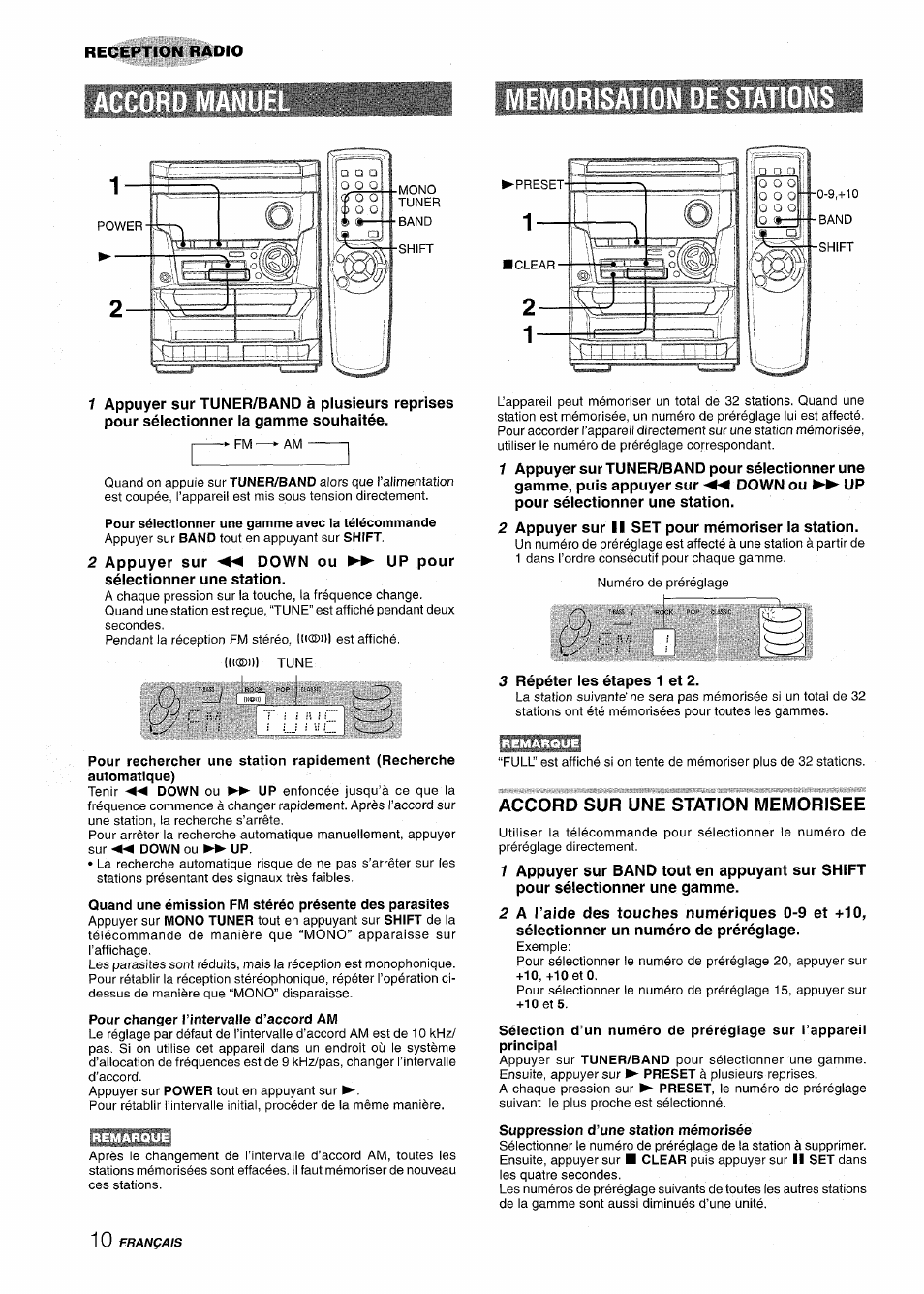 Memorisation de stations, Accord sur une station memorisee | Aiwa NSX-A111 User Manual | Page 46 / 56