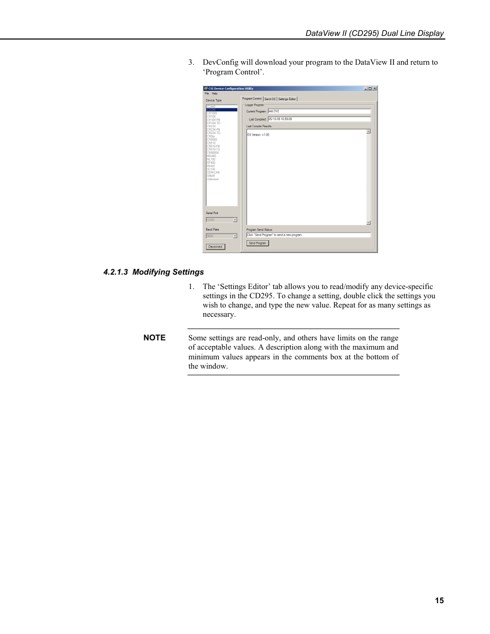 3 modifying settings | Campbell Scientific CD295 DataView II Dual Line Display User Manual | Page 19 / 36